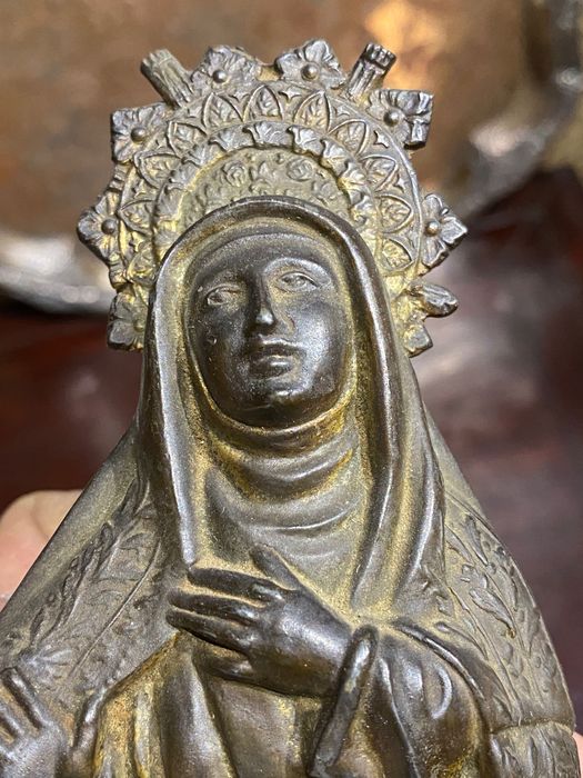 Escultura Santa Teresa de Ávila Portugal Séc XIX Bronze 13 cm