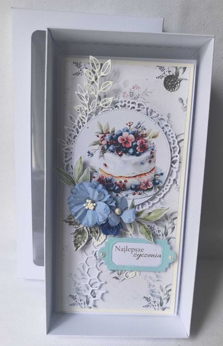 Kartka okolicznościowa handmade DL z pudełkiem prezent