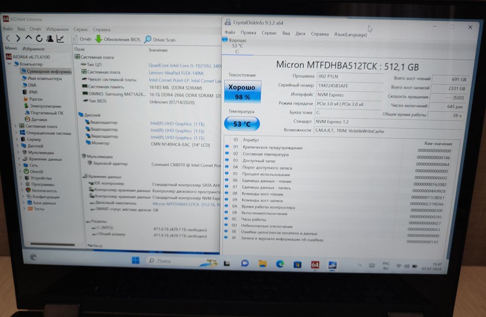 Lenovo Flex 5 14" IPS FHD, Core i5-1035G1, 16 GB DDR4, 512 Gb SSD