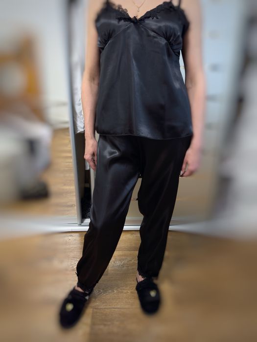 Комплект пижамы шелковый атласный 5в1 шорты штаны халат пеньюар майка