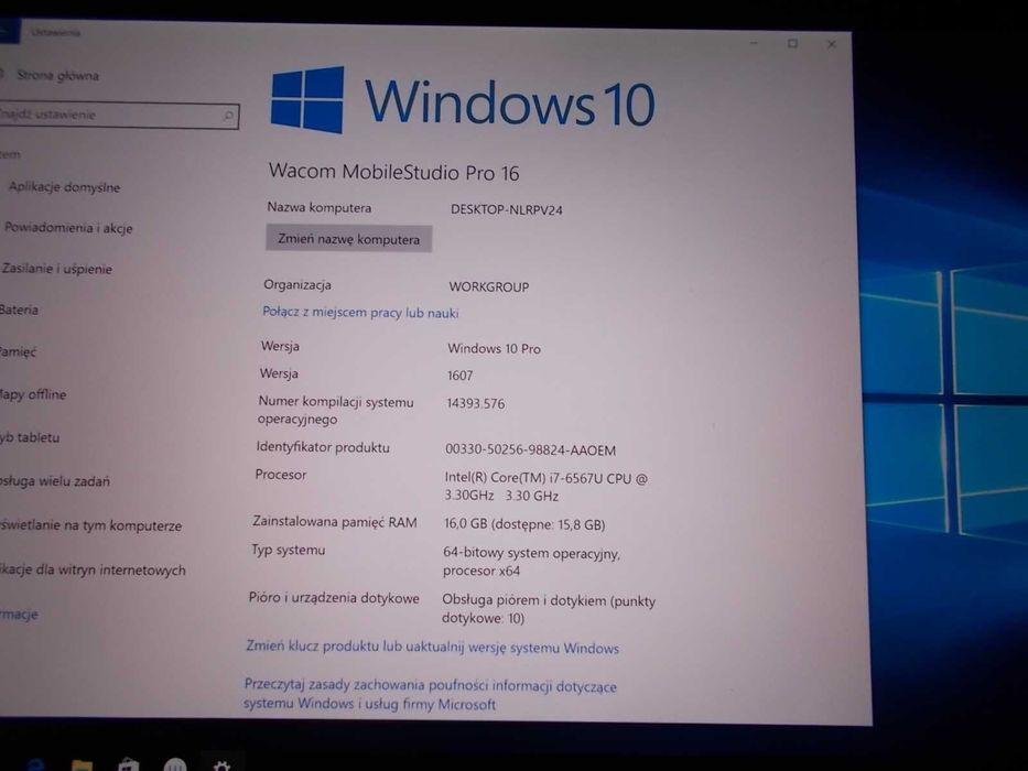 Wacom MobileStudio 16 4K ,DTH-W1620H i7-6567U 16GB 512 Dysk