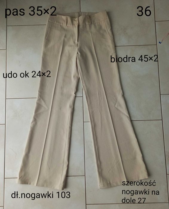 Eleganckie spodnie do pracy S 36 beżowe dzwony