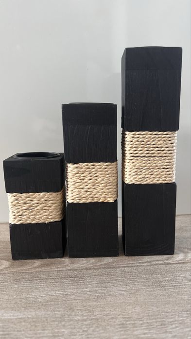 Komplet 3 drewnianych świeczników