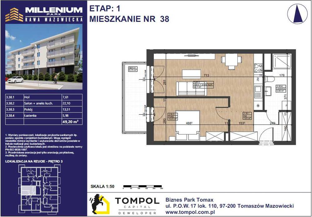 Nowe mieszkanie | Millenium Park RAWA MAZOWIECKA | 49,26 m2 | Balkon 6,75 m2