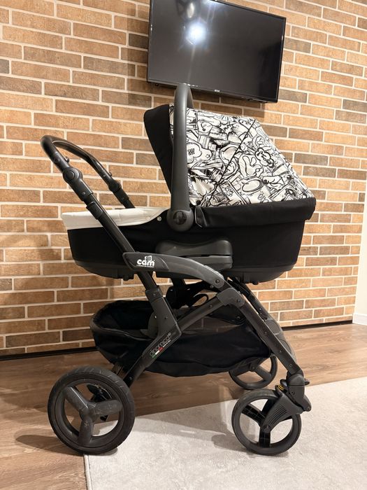 Коляска Cam 3 в 1 Dinamico Up Smart чорно-біле графіті