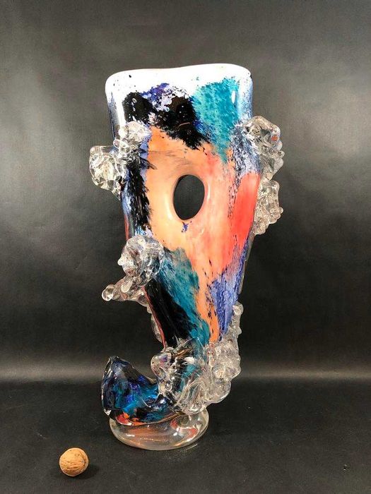 MURANO, Grande Vaso D'art Contemporanea, abstrato ASSINADO | Séc. XX