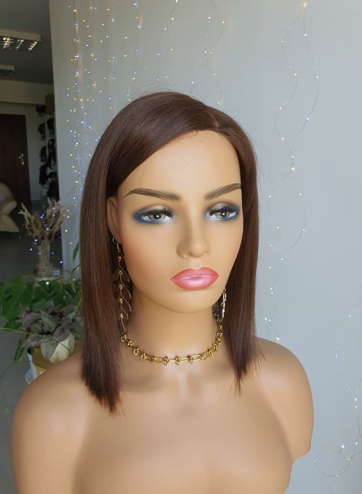 Peruka z włosów naturalnych w 100% naturlany brąz Anna long bob