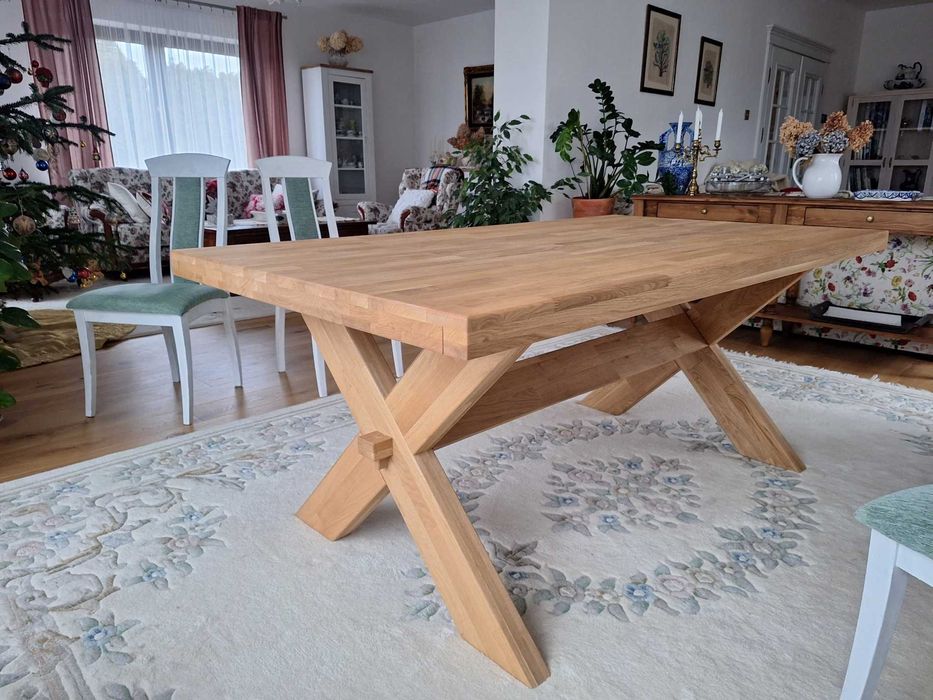 Stół Rustykalny Wiejski Loftowy Lity Dąb Krzyżak 180 cm
