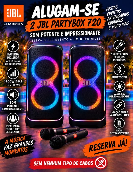 Aluguer & Venda JBL PARTYBOX Colunas / Micro Wireless / Light Beam & Stick