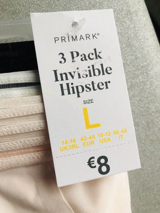 Primark Hipster Invisible 3 pary 3 kolory L