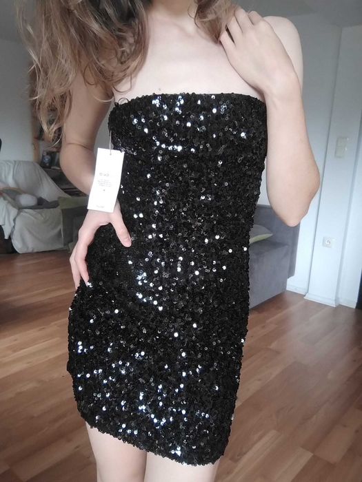 Czarna mini sukienka tuba cekiny rozmiar XS
