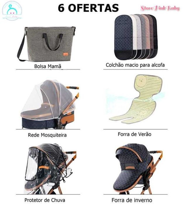 Carrinho de bebé 3 em 1 PinkBaby - LUXUS MAGIC - Cinza Claro Gold