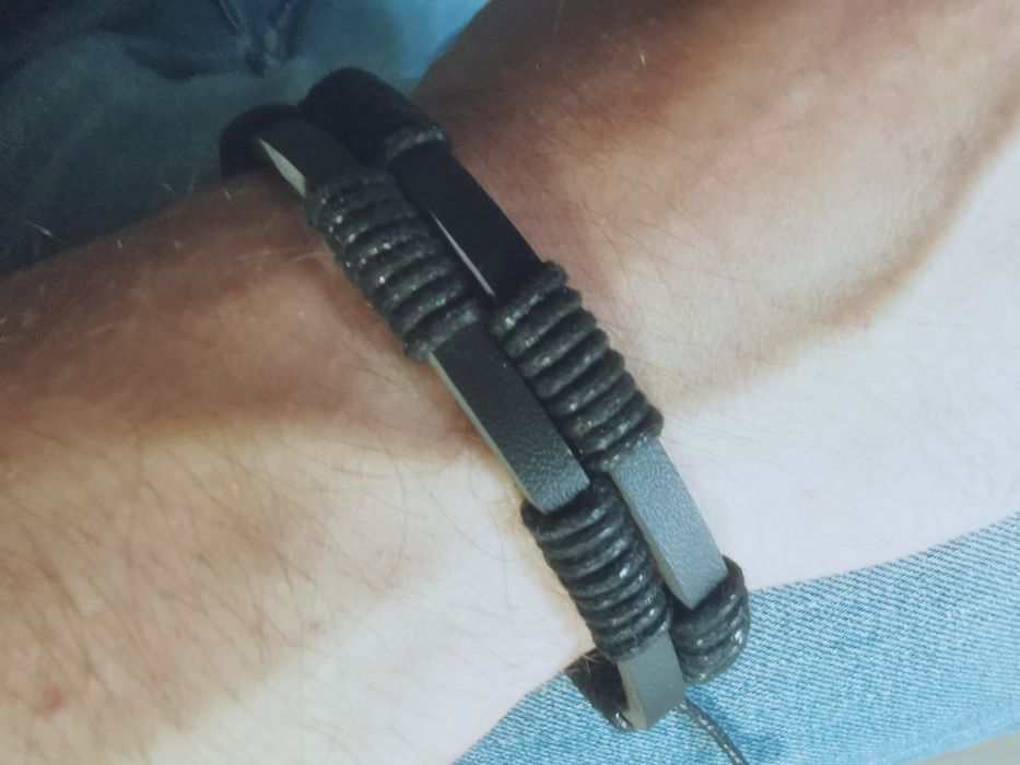 Unikatowa elegancka skórzana bransoletka opaska czarna, unisex. Nowa!