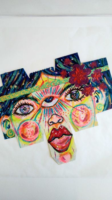 Pintura em cartão rosto feminino para emoldurar