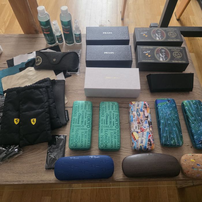 Etui na okulary Markowe & Wzorzyste (Prada, Ray-Ban, Ferrari, Jimmy Choo) + Ściereczki | NOWE