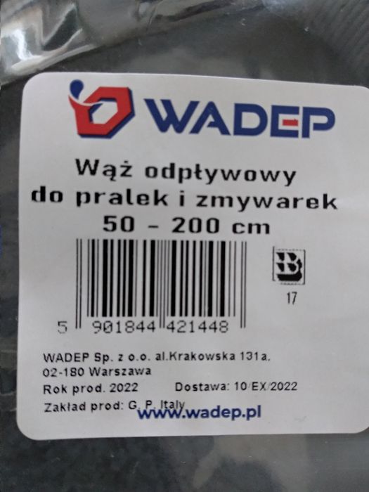Wadep  wąż odpływowy 50cm-200cm  pralekka/zmywarka