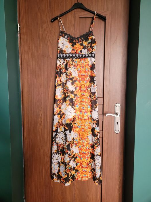 Pinky kolorowa sukienka koronka etniczna Boho maxi S