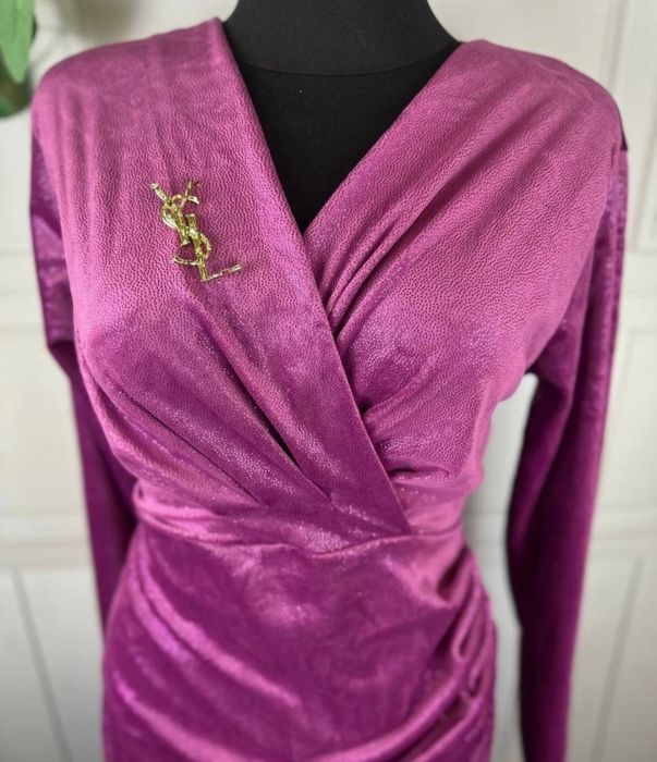 Fioletowa błyszcząca sukienka elegancka wieczorowa wesele XL XXL