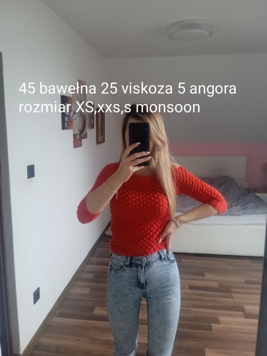 Sweter sweterek bawełna viskoza angora pomarancOwy ciepły xxs XS s