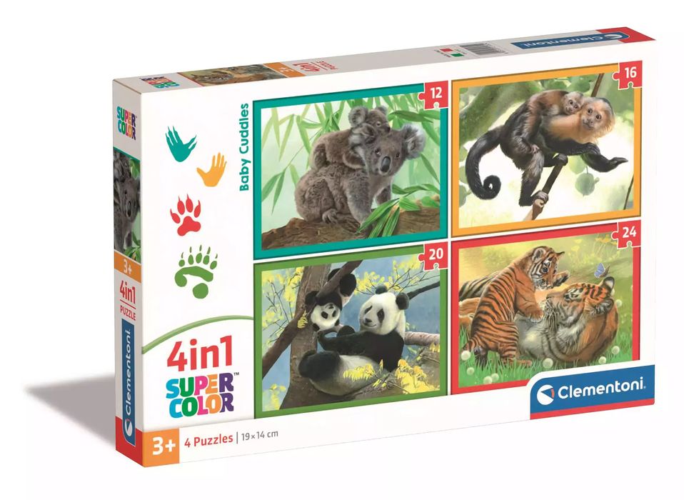 Clementoni Puzzle 4W1 Zwierzęce Dzieciaki Przytulaki 21532. Nowy Produkt