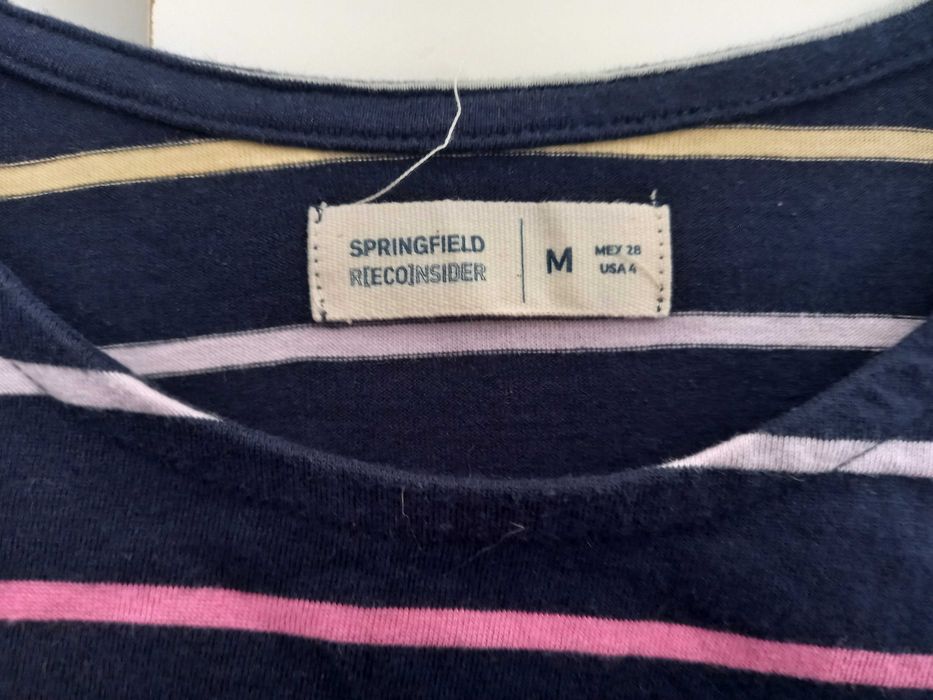 T-shirt nova azul marinho com riscas coloridas - M - Springfield