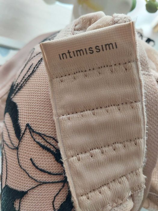 Beżowo-czarny haftowany biustonosz balkonetka Intimissimi 75B