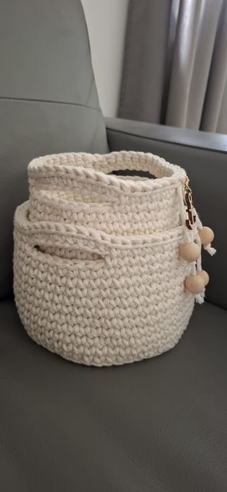 Zestaw koszyków ze sznurka bawełnianego makrama handmade