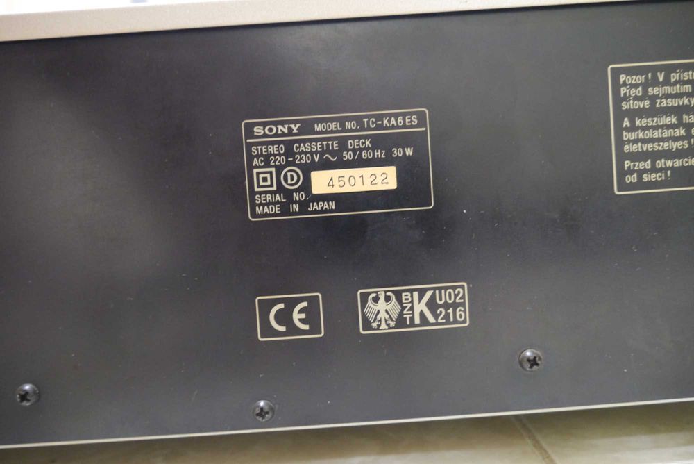 ℹ️ Касетна дека Sony TC-KA6ES  (220 Вольт)