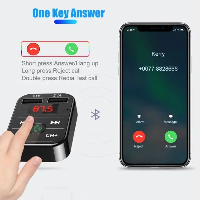 Transmissor FM com bluetooth 5.0 Receptor MP3 Dual USB Fast Charger