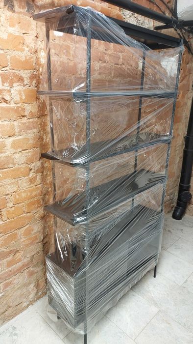 Regał Metalowy z Drewnianymi Półkami Czarny -Selsey- Stan Bardzo Dobry