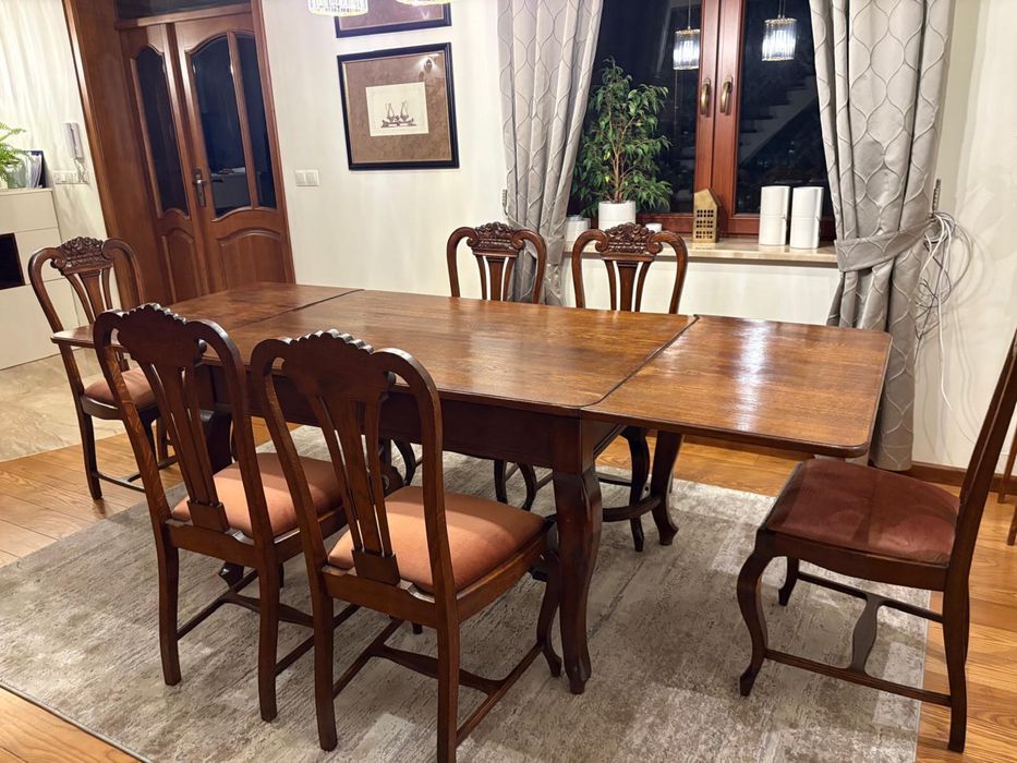 Stół antyk około 100 lat długosc 2.5m oraz krzesła antyczne