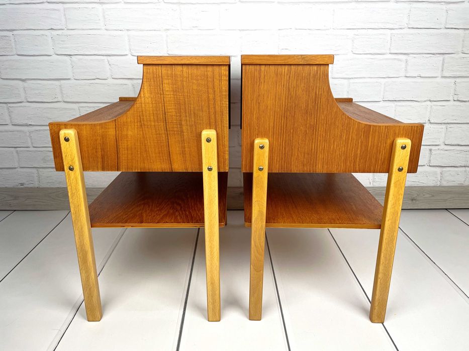 Tekowe szafki nocne, Szwecja, lata 50 – Mid-Century, skandynawski, PRL