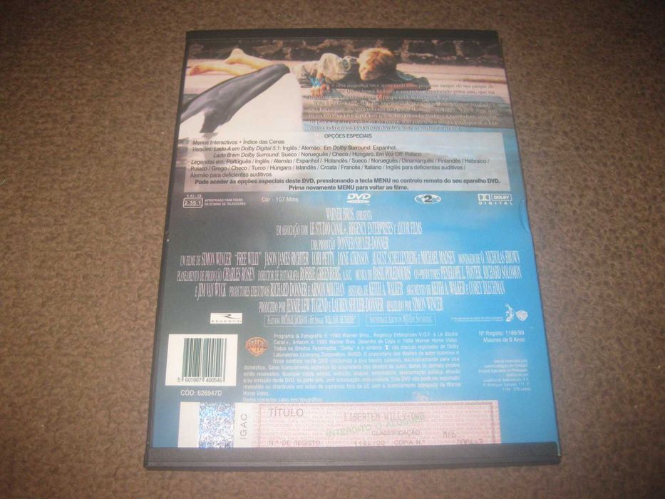 DVD "Libertem Willy" com Jason James Richter/Snapper/Raríssimo!