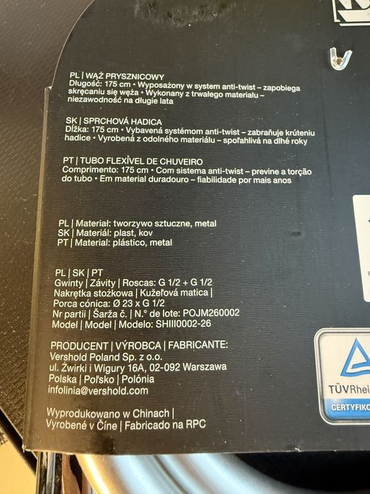 Wąż prysznicowy 175cm Smukee szary, nowy, Wrocław