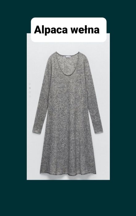 Zara długa sukienka  wełniana alpaka l oversize