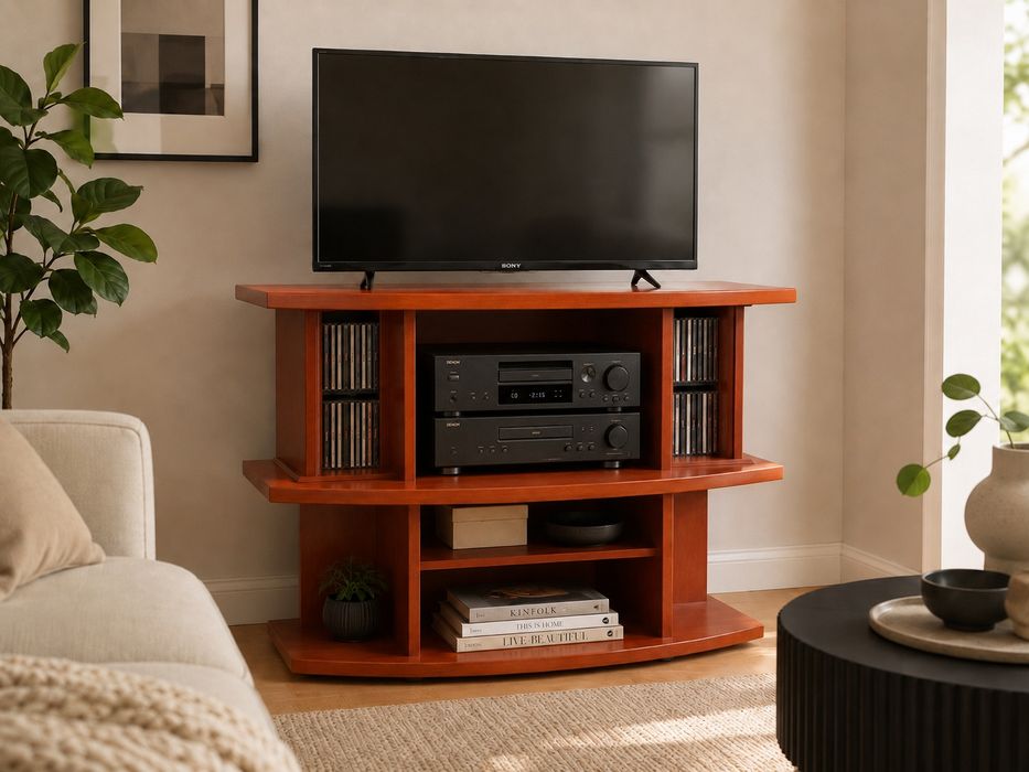Móvel TV / Hi-Fi em madeira com prateleiras e suporte para CDs