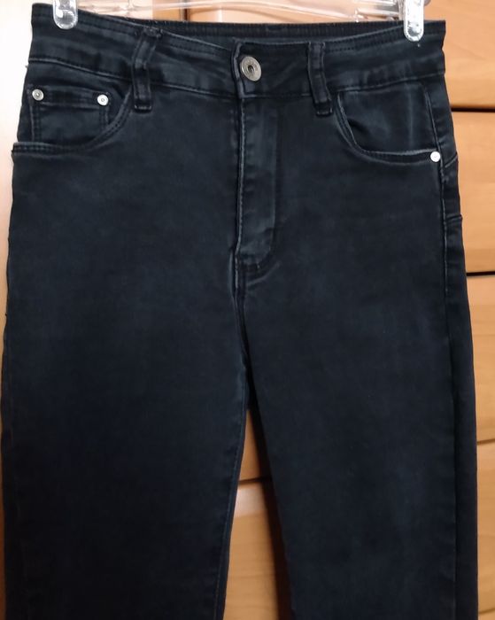 Czarno grafitowe jeansy wysoki stan rozm. XS