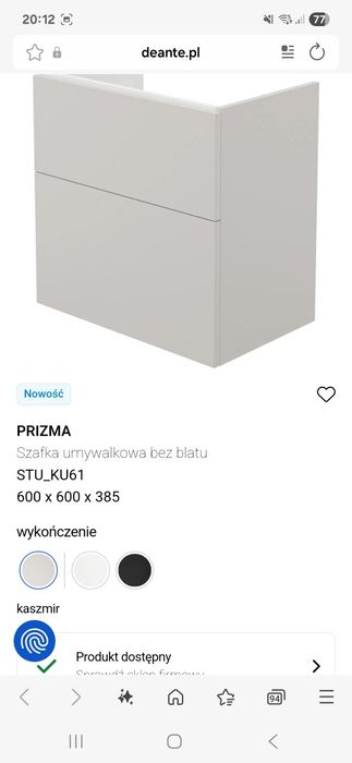 Szafka umywalkowa DEANTE nowa