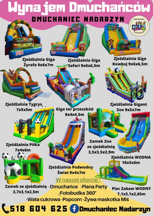 Dmuchaniec,dmuchana zjezdzalnia,dmuchany zamek, Komunia, urodziny