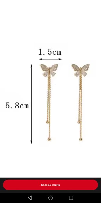 Kolczyki motyle z łańcuszkiem