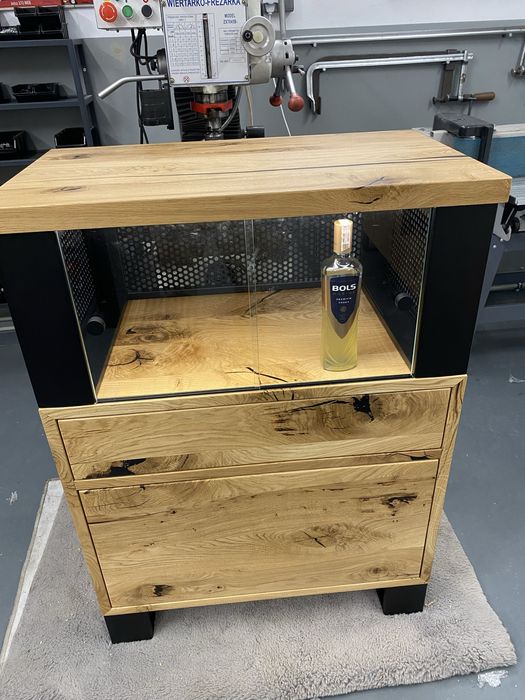 Barek witryna na alkohol metalowy debowy loft