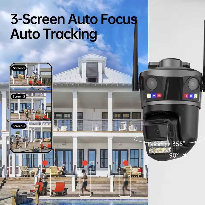 Câmara de Vigilância 6K HD – 3 Lentes | PTZ | Wi-Fi | IA | iCSee |IP66