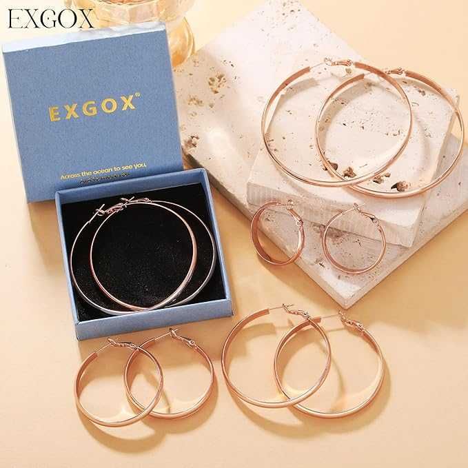 Большие Серьги-кольца EXGOX серебро 925 Rose Gold конго 5 мм. 50,70 см