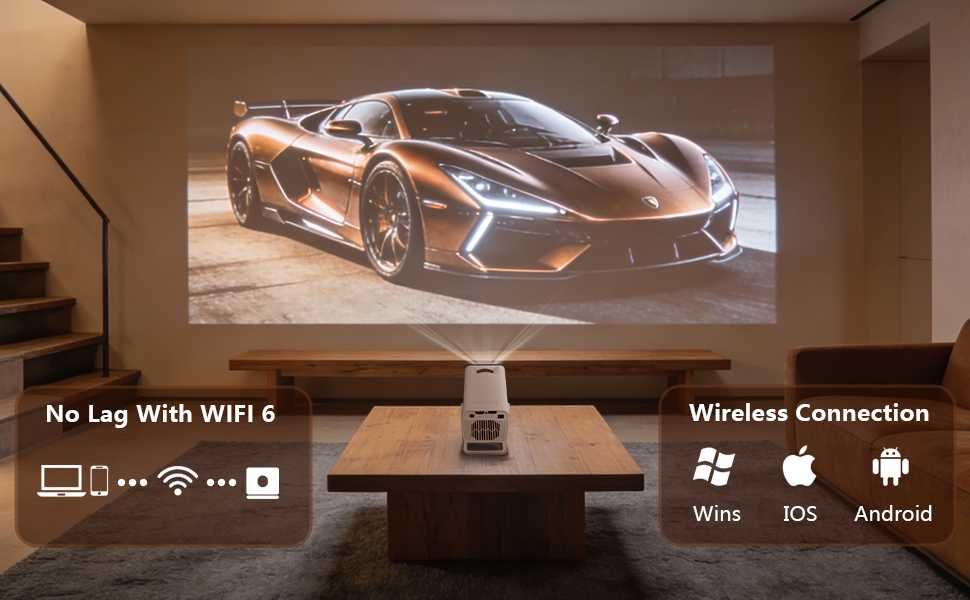 Mini projektor z WIFI 6 i Bluetooth 5.4, inteligentny przenośny projektor obsługuje 4K 1080