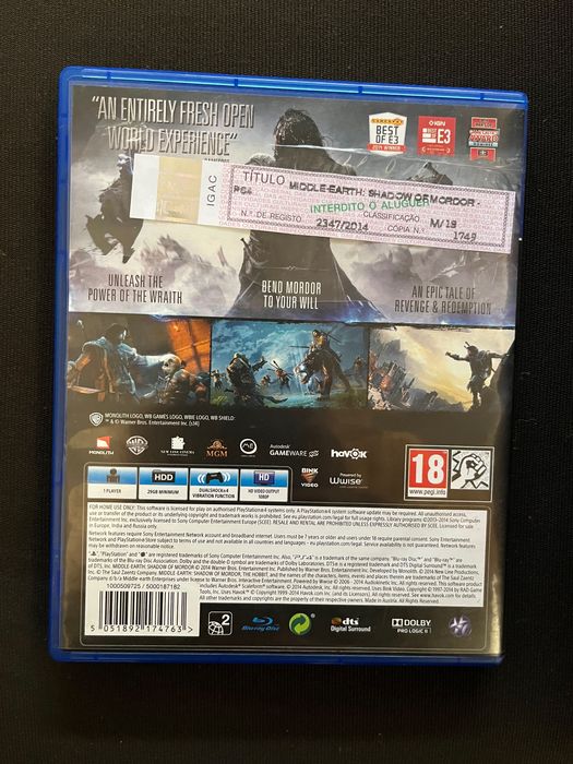 Jogo ps4 shadow of mordor