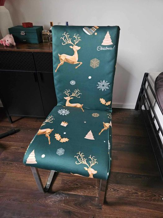 Świąteczne pokrowce na krzesła elastyczne 4 sztuki zielone święta