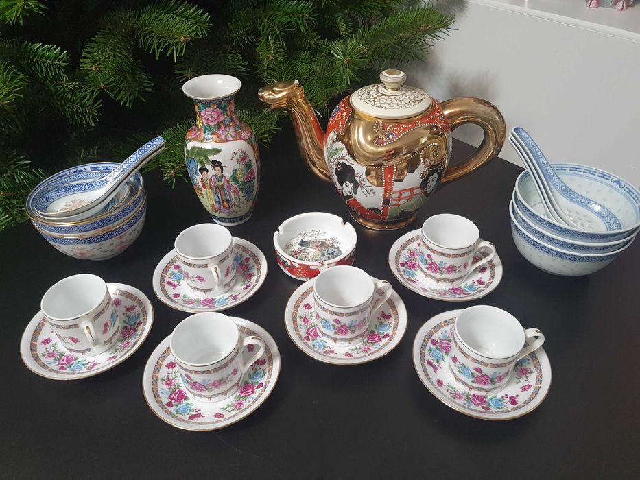 Miseczki łyżeczki spodki chińska porcelana antyki PRL