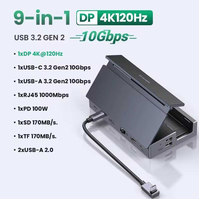 Док-станція Ugreen 9в1 Steam Deck ROG Ally Nintendo X Legion PD100W