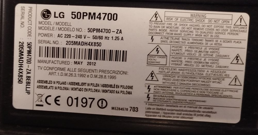 Telewizor LG50PM4700 3D SmartTV 50 cali PLAZMA 600 Hz  LAN VESA Wada