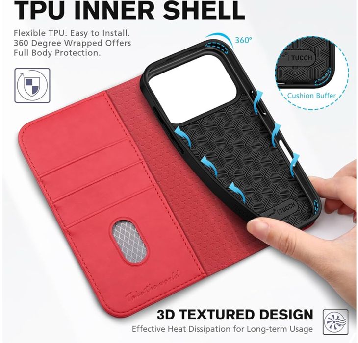 TUCCH Etui / Case do iPhone 17 Pro, kolor czerwony